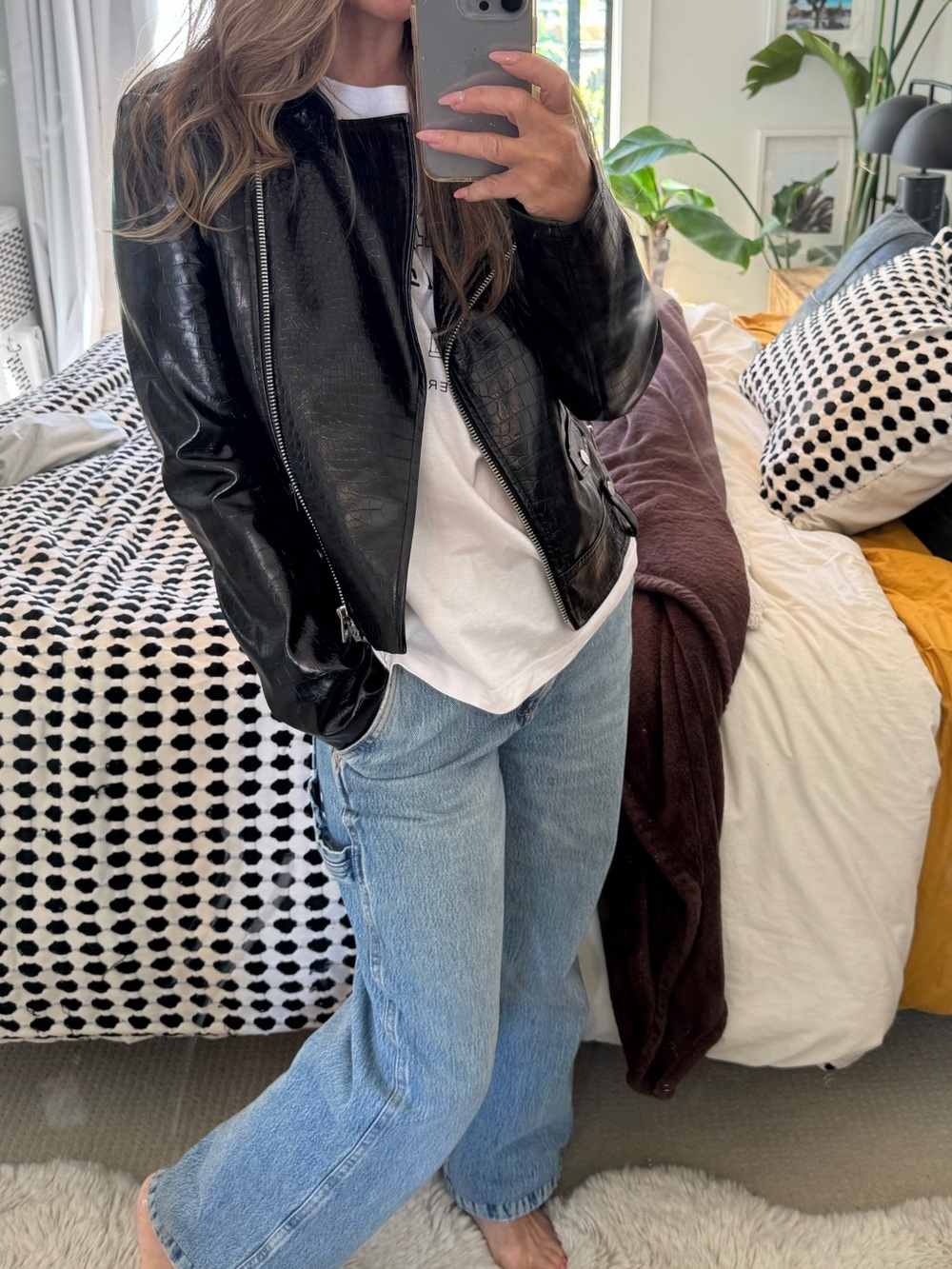 Topshop Faux Leather Snake Print Moto Jacket